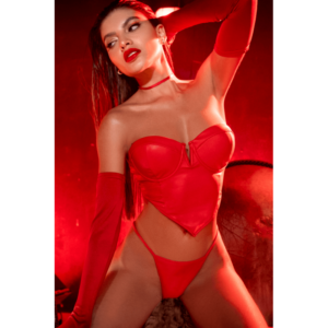 Ensemble 2 pièces en similicuir rouge lisse